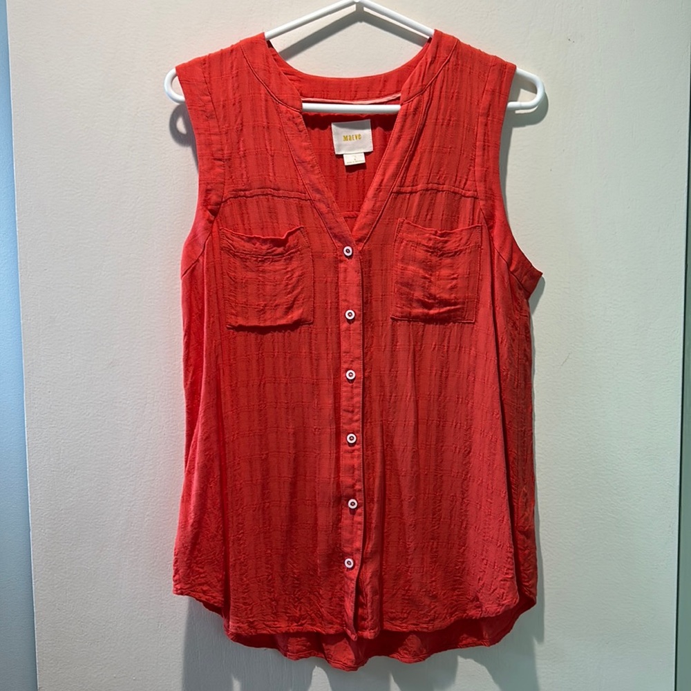 Anthropologie Maeve Coral Sleeveless Button-up Top Sz 6